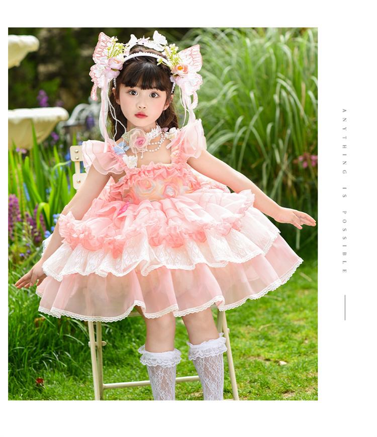 Girl Lolita Princess Dress Summer Lace Children's Super Fairy Flower Fairy Pink Dress Puff Skirt Dress