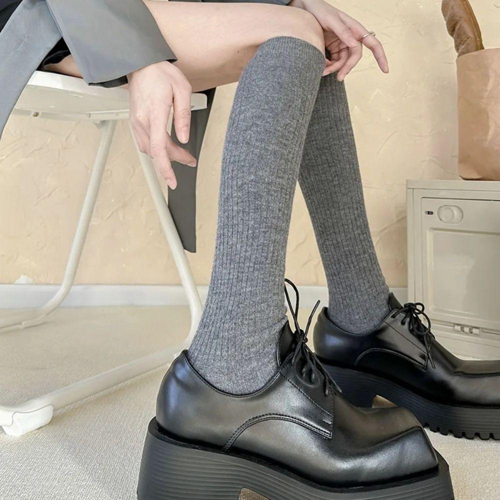 Хлопковые женские длинные носки, узкие пушистые длинные гольфы, новые вязаные носки до середины икры