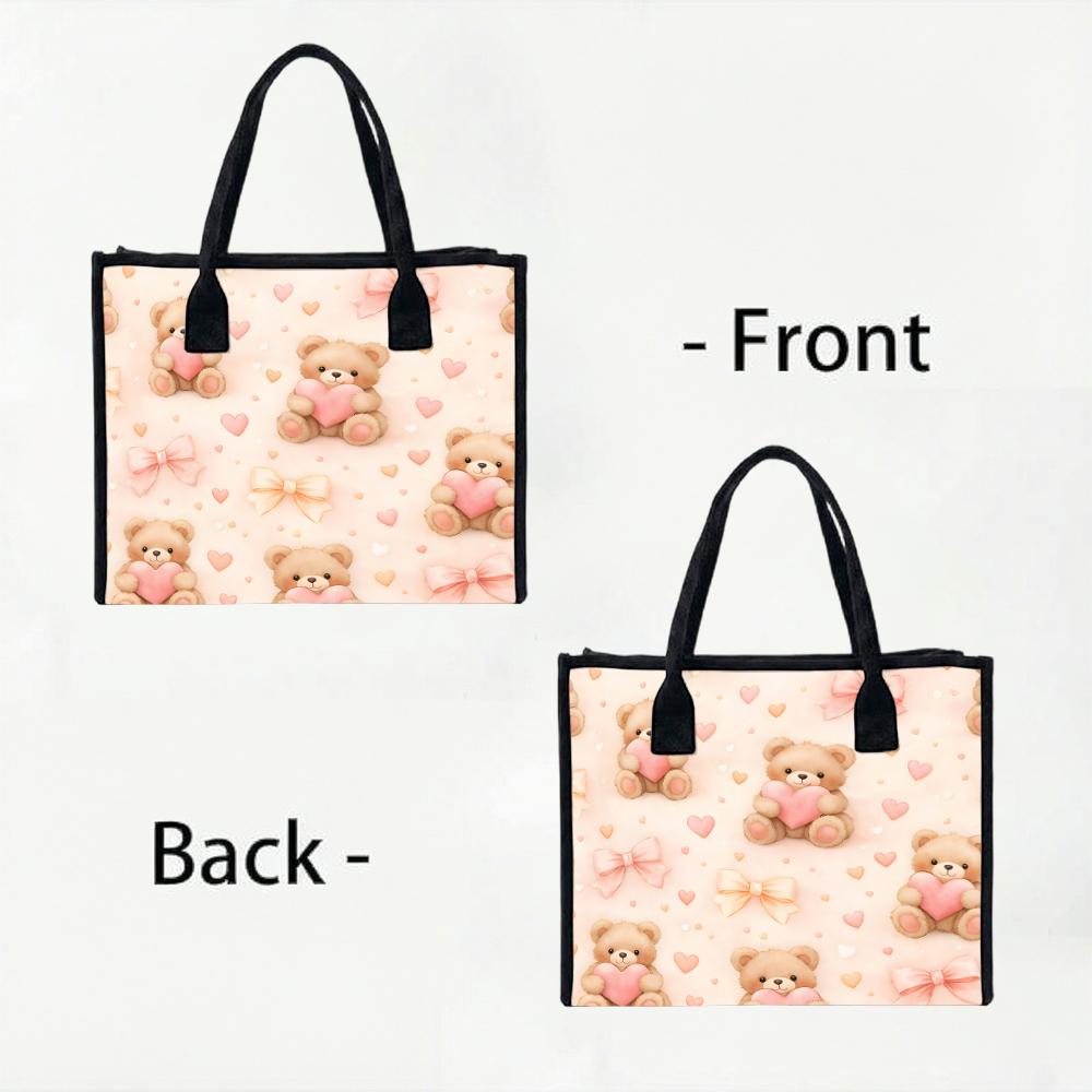 Cute Teddy Bear Printed Tote Bag Casual Lightweight Shopping Handbag for Daily Use