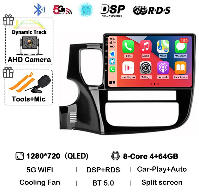 Android14 Carplay Автомагнитола для Mitsubishi Outlander 3 GF0W GG0W 2012-2018 Мультимедийный GPS-плеер Стерео 2din Головное устройство DSP