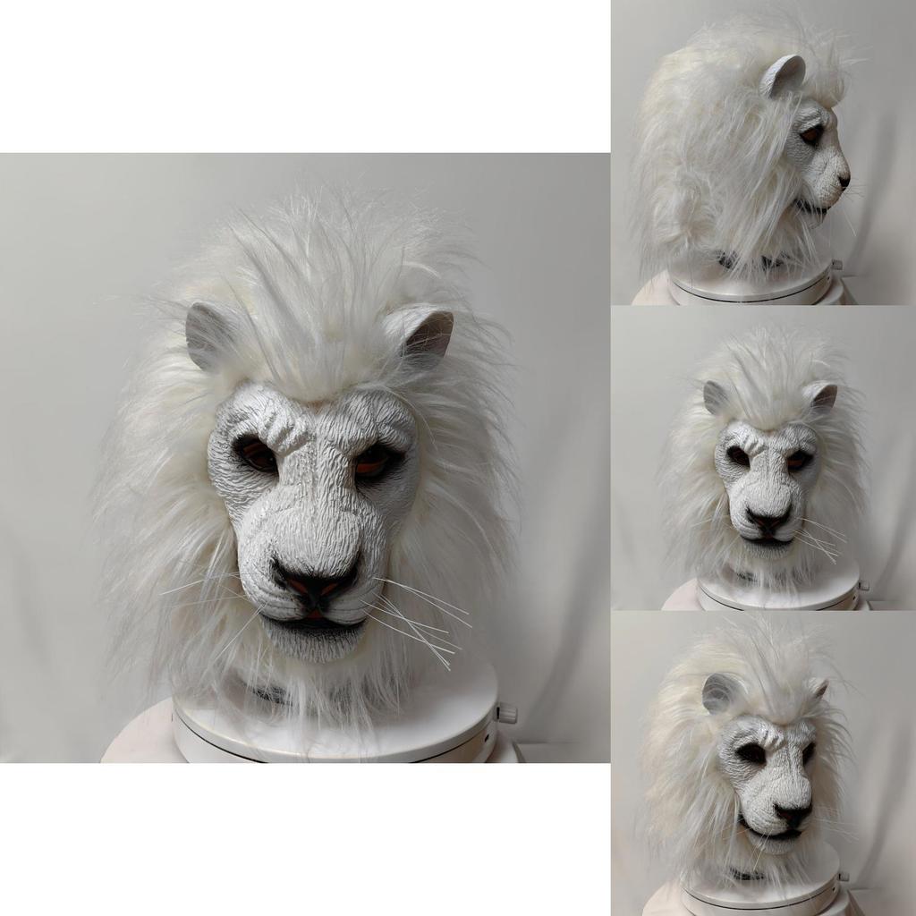 White Latex Lion Head Mask For Adult Cosplay And Themed Costume Parties