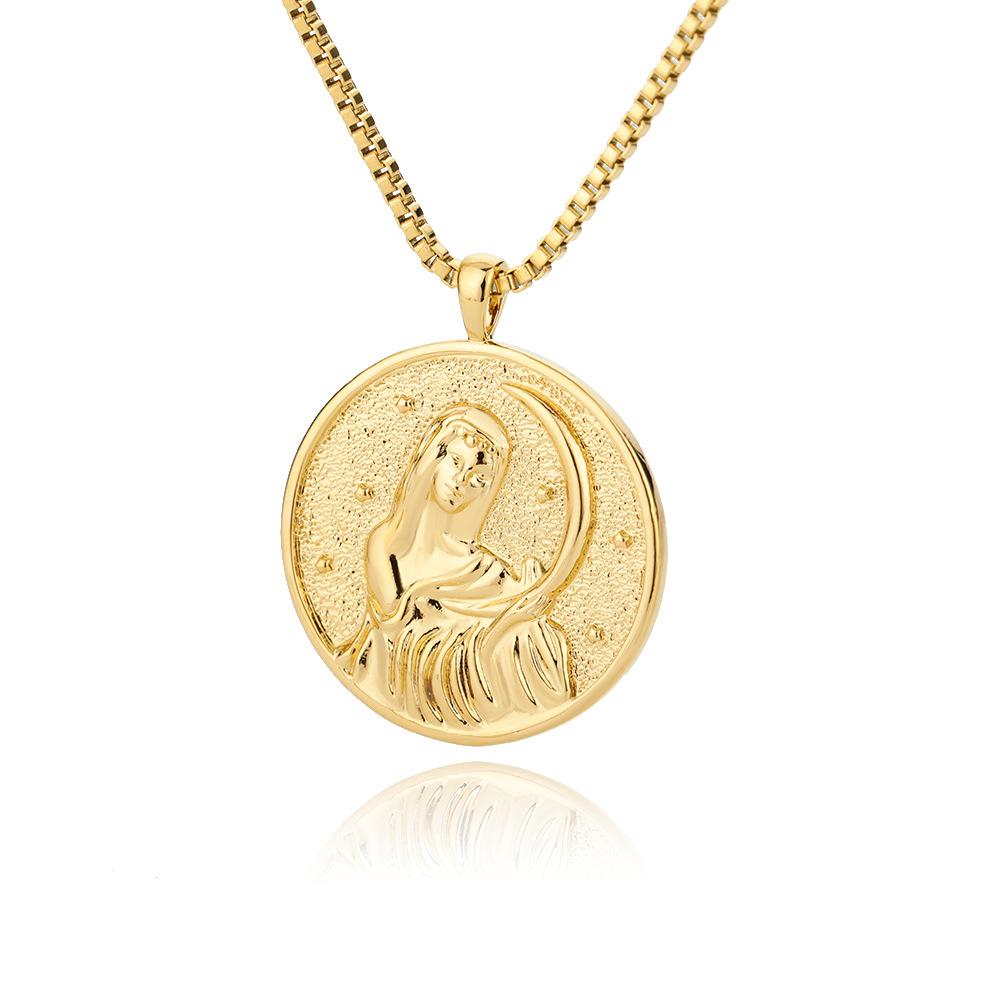 Queen Elizabeth gold coin necklace, titanium plated 18K gold, ins women's collarbone chain, creative gold coin accessories