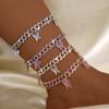Iced Out Rhinestone Cuban Link Chain Anklets For Women Punk Hip Hop Crystal Butterfly Ankle Bracelet Barefoot Jewelry