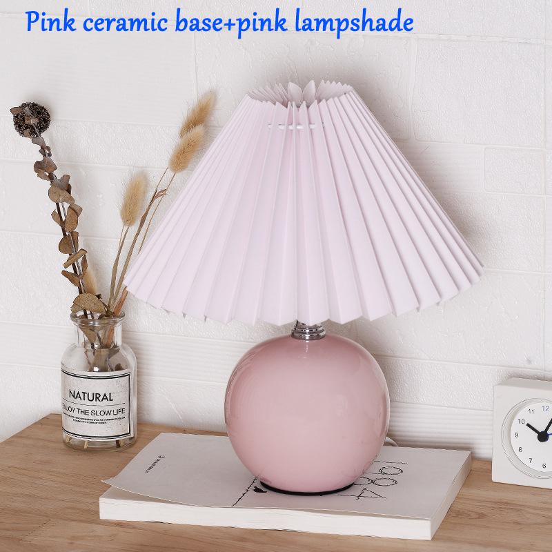 Vintage Pleated Table Lamp with LED E27 Tricolored Bulb Ceramic Base AU US EU UK Plug Cute Decorative Night Light for Bedroom