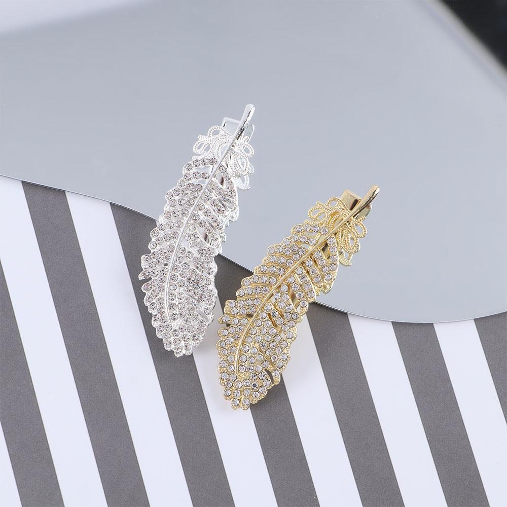 Rhinestone Large Girls Elegant Hair Side Clip Women Barrette Feather Hair Clips Crystal Hairpins