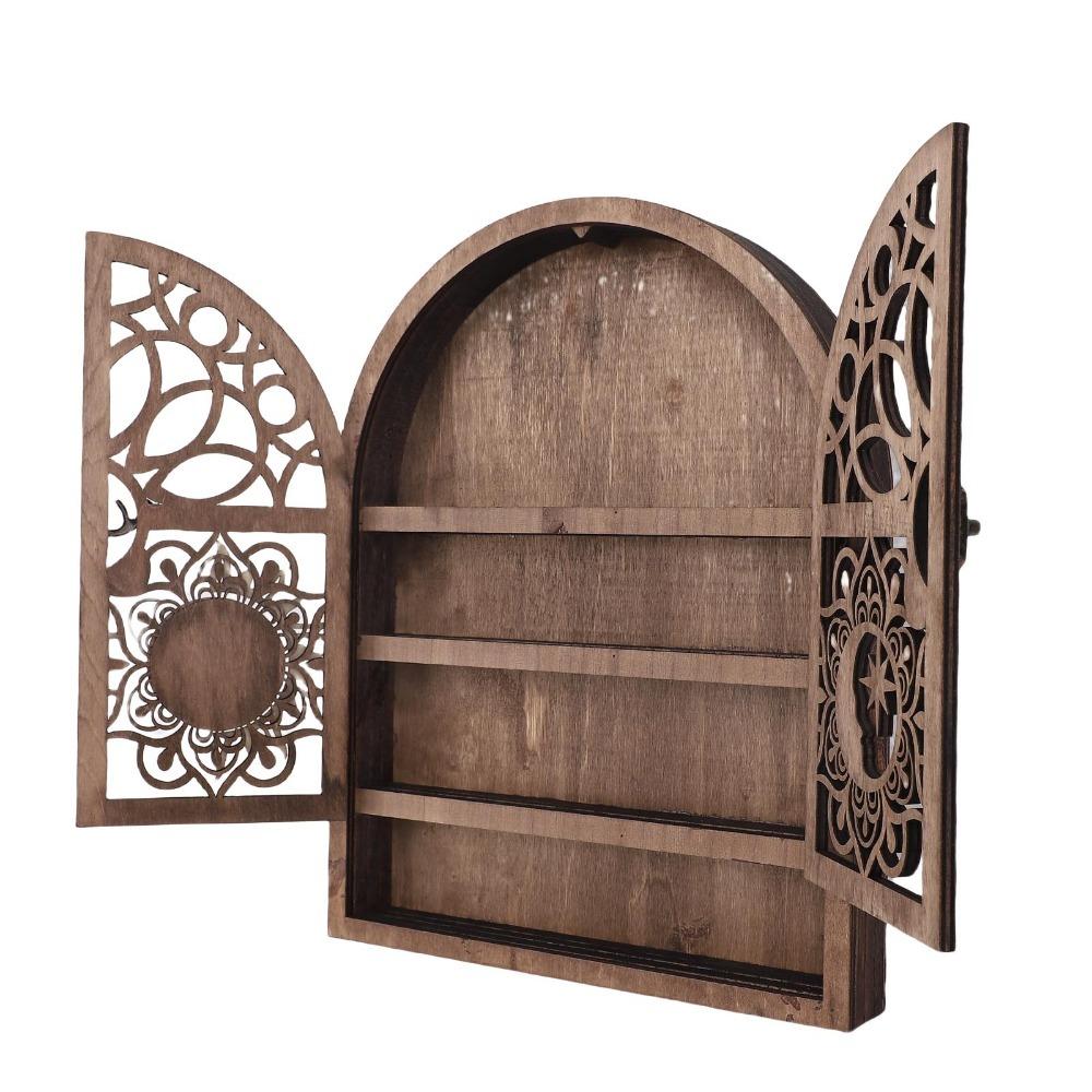 Sun and Moon Design Wall Crystal Shelf Wall Hanging Wooden Wall Shelf Crystal Display Cabinet