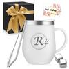 Personalized with Initials, This Stainless Steel Tumbler Mug with Handle and Lid Keeps Coffee Hot or Cold. 350ml, Perfect for Birthdays, Respect for