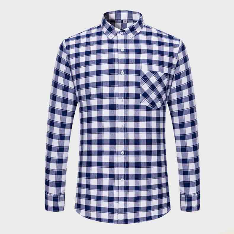 Мужские повседневные клетчатые рубашки из чистого хлопка Оксфорд с длинным рукавом и воротником на пуговицах
