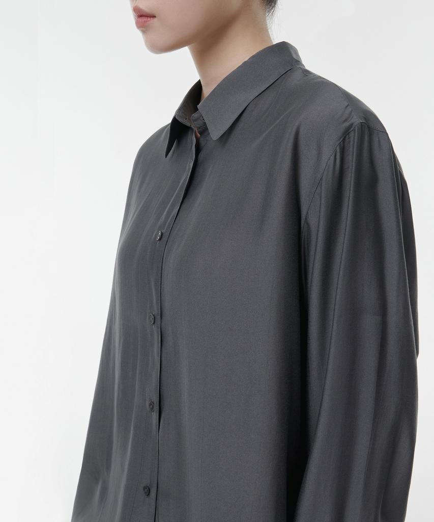 MUSINSA STANDARD WOMAN Women'S Relaxed Satin Shirt [Dark Grey]