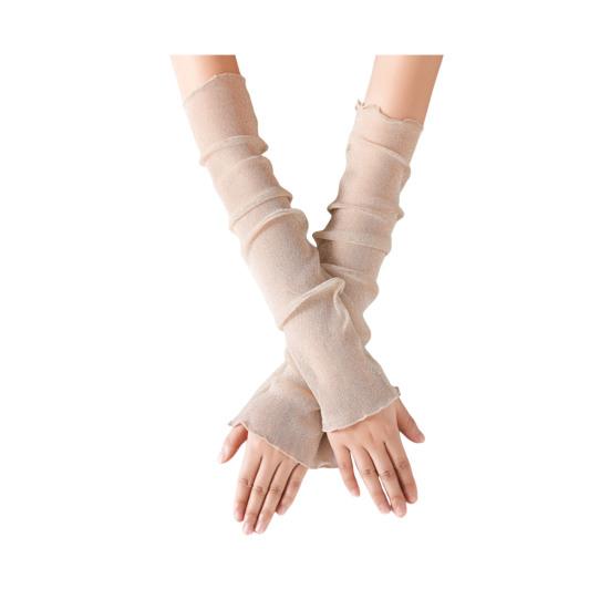 Женские прозрачные сетчатые рукава, длинные, ультратонкие, кружевные перчатки без пальцев, защита от ультрафиолетового излучения, охлаждающая сетчатая тюль, солнцезащитные рукава для улицы