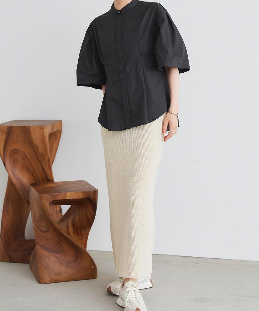 Titibait Waist Tuck Half Sleeve Shirt ADXP4114 Free Size Black Women's