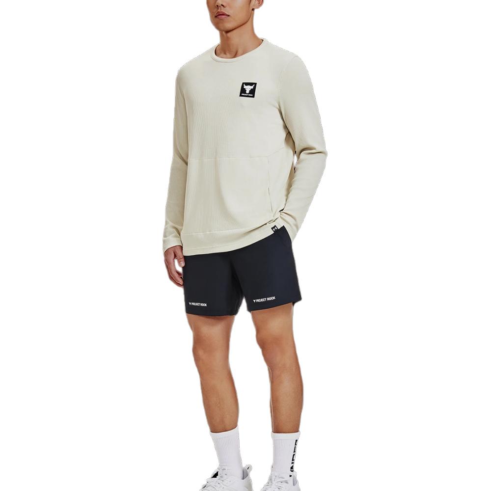 Under Armour Project Rock Solid Color Waffle Casual Celebrity Long Sleeve Hooded Men sweatshirt Dusty-Pink Gray 1380536-273