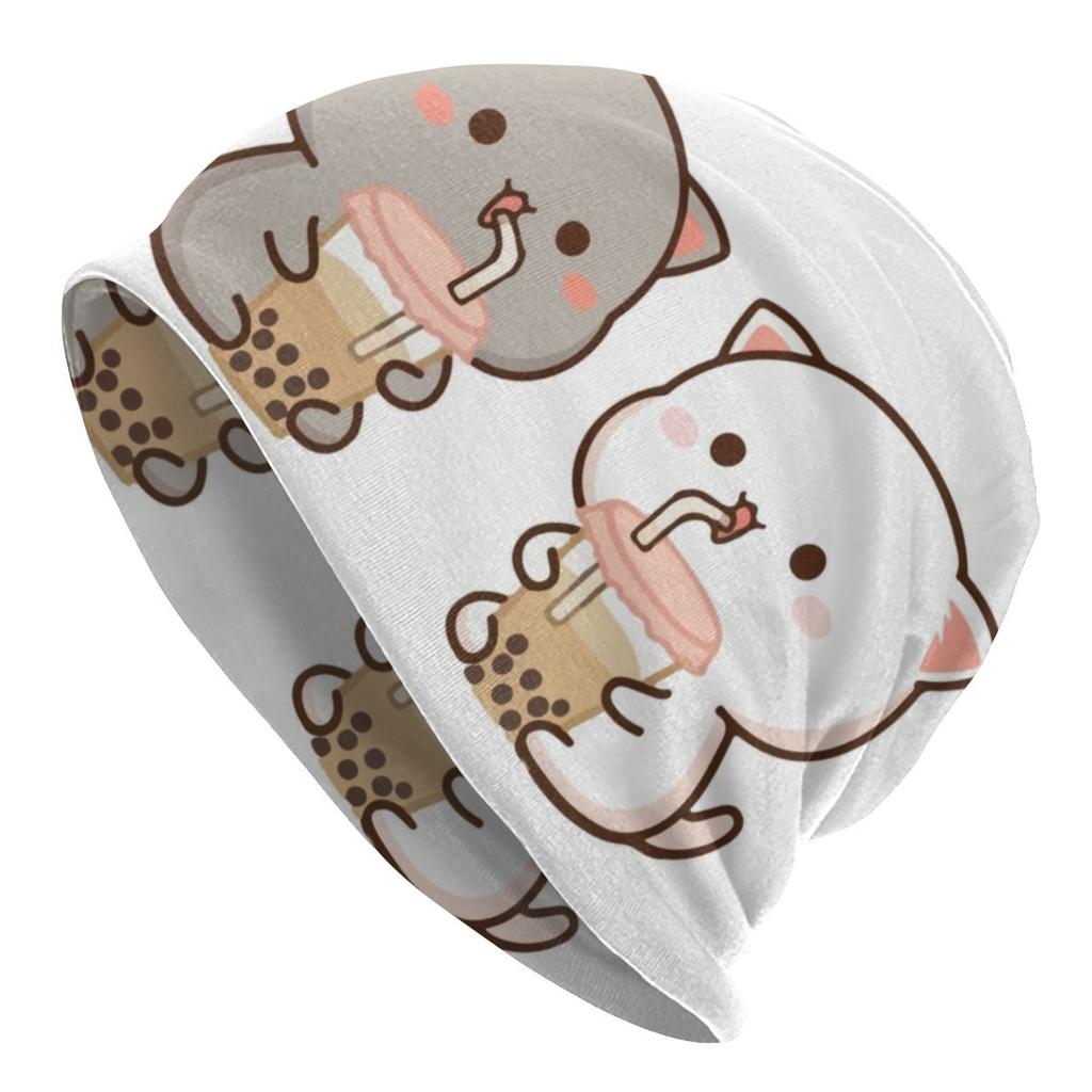 Женская шапка-бини с напуском персикового цвета на заказ, унисекс, милые моти, кот, хиппи, вязаные шапочки Skullies, шапка для уличных лыж