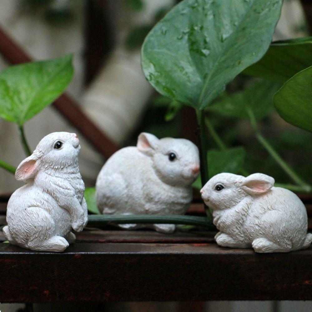 3pcs Lovely Bunny Figurines Cute Miniature Rabbit Statue Garden Decoration Animal Sculptures  Gift