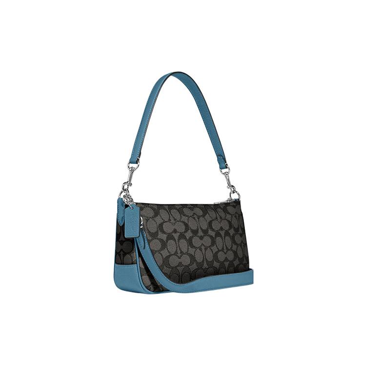 New COACH Lonnie Fabric With Cow Leather Shoulder Bag, Portable Crossbody Bag Women's Charcoal Black & Pacific Blue C8306-SVUQ3