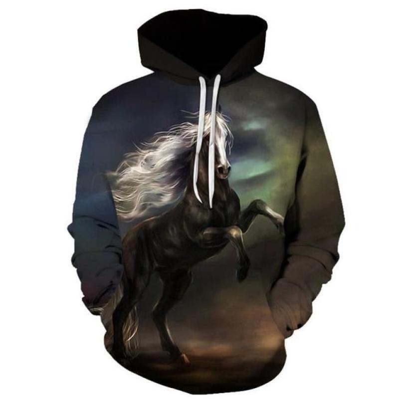 Fashion Hoodies Teen Girls 3D Printed Horse Hooded Sweatshirt Children Hoodie Loose Pullover Autumn Kids Clothes Streetwear