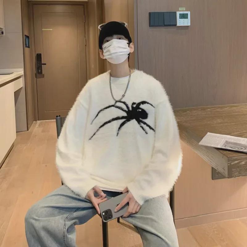 Мужской свободный свитер из норки с круглым вырезом — мягкий, теплый, утолщенный, для осени/зимы