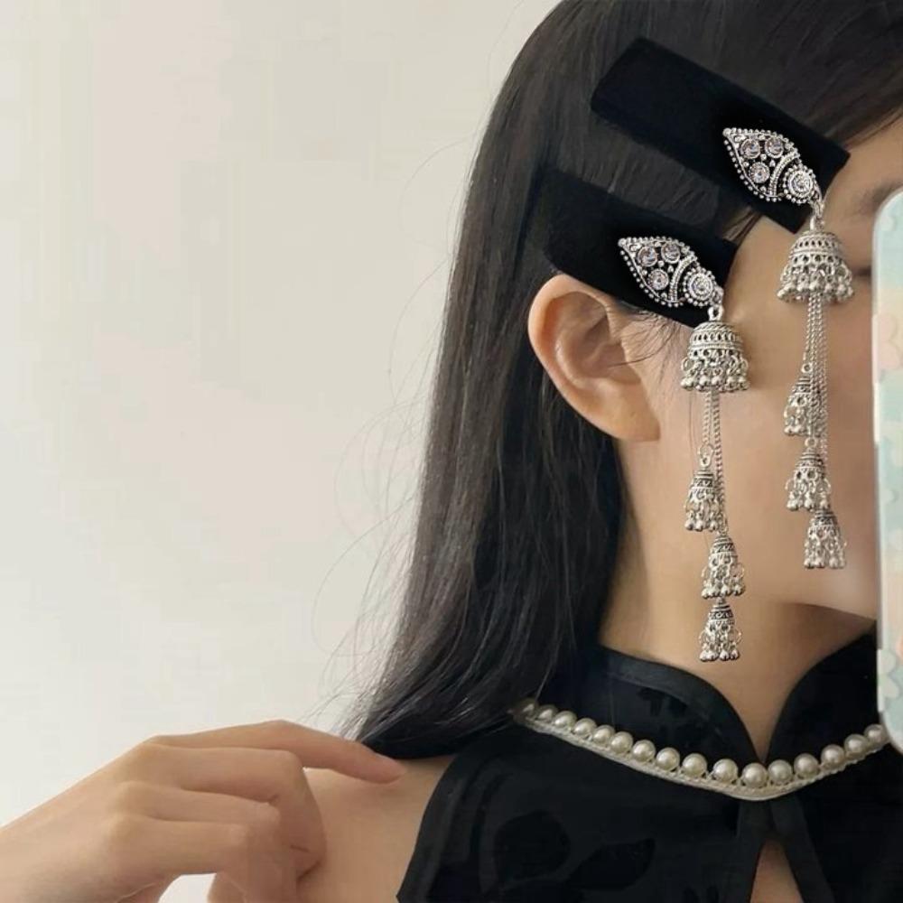 Обруч для волос в китайском этническом стиле, бархатная заколка для волос с кисточками, ободок для волос с колокольчиком, головной убор