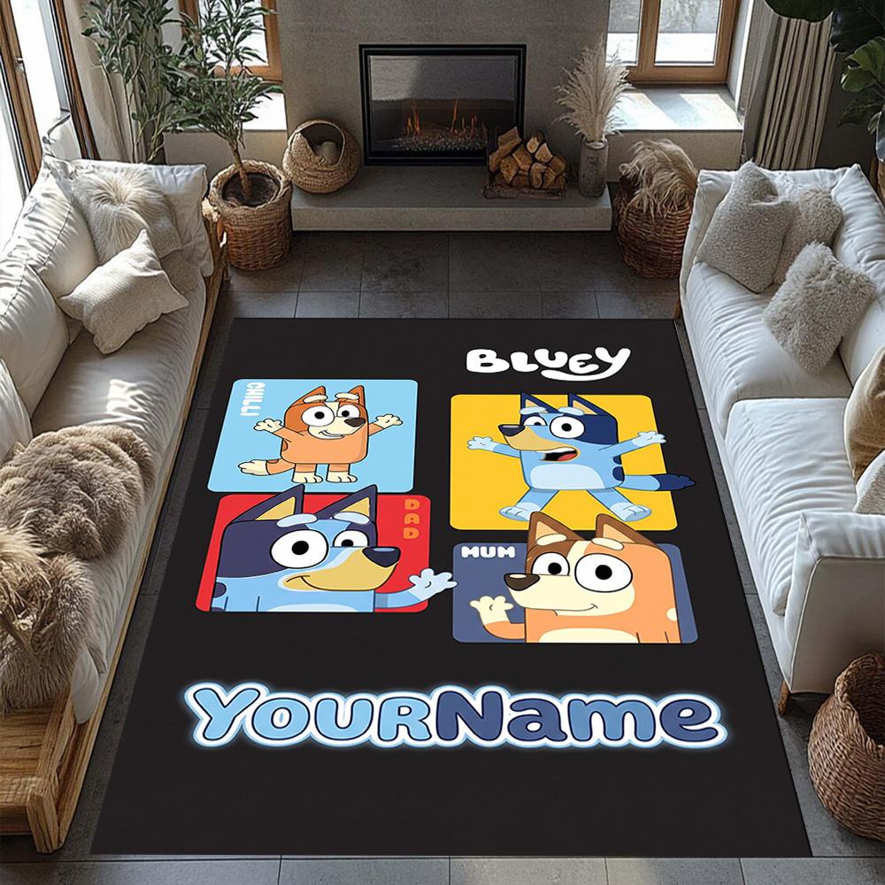 Bluey 149 Personalized Text Area Rug Design for Foyer Balcony Playrooms Dormitory Anti-slip Rug Decorate Offices Birthday/Christmas Gift