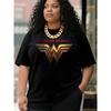 Европейский размер Лига Справедливости Женская футболка с графическим принтом логотипа Чудо-женщины - L-5XL, Всесезонный комфорт, Повседневная, С круглым вырезом, Короткий рукав