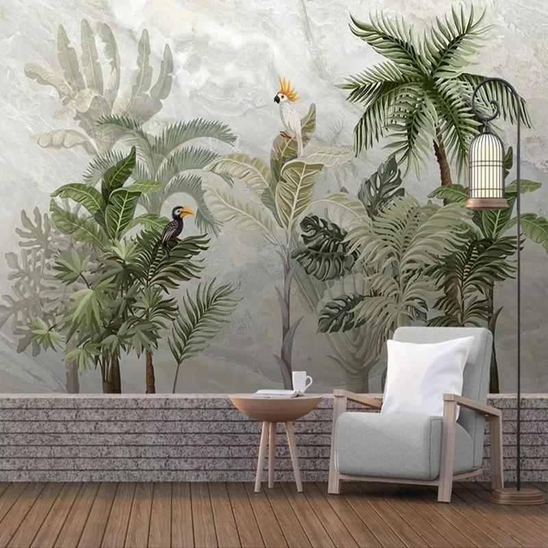Custom Photo Wallpaper For Walls 3 D European Style Marble Pattern Hand Painted Plant Leaf Living Room Background Wall Painting