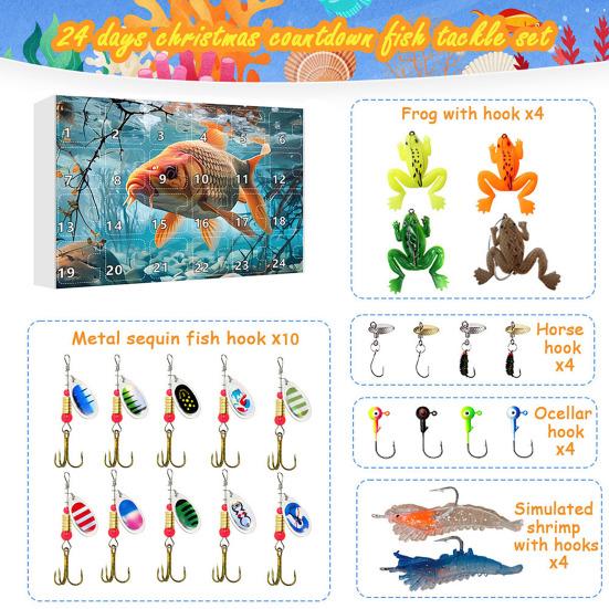 2025 Fishing Lure Advent Calendar 24-Day Countdown Box with Surprise Baits Holiday Countdown Decor Christmas Gift for Men Boys Anglers