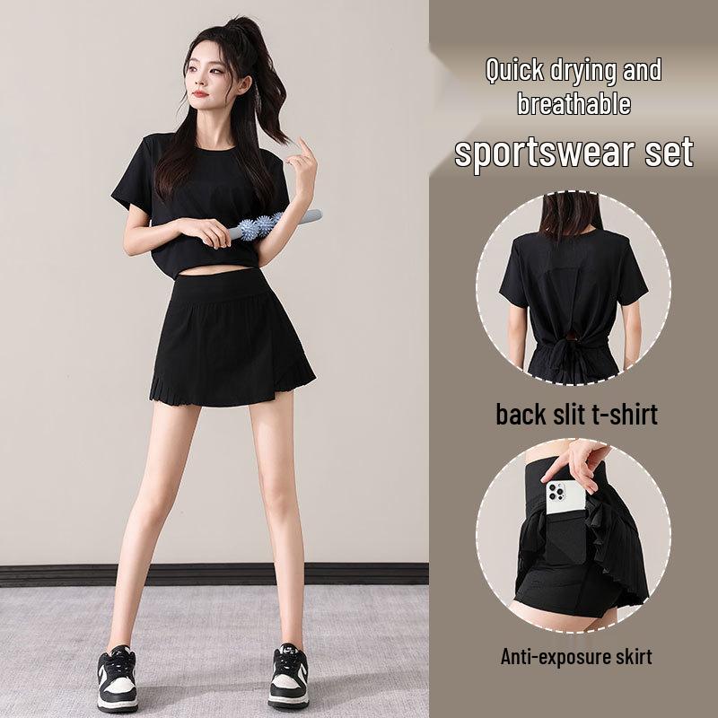 Женский летний комплект спортивной одежды быстросохнущий для бега, бадминтона, тенниса, йоги - юбка и топ маленьких размеров