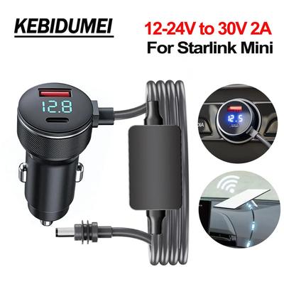 Водонепроницаемый адаптер питания Starlink Mini 12 В-24 В к 30 В 2 А повышающий преобразователь, зарядное устройство для телефона QC3.0+PD Type C с цифровым вольтметром