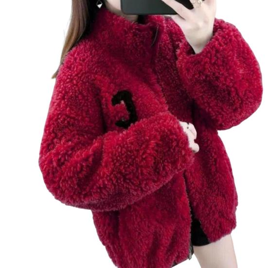 Winter Lady Coat Thickened Double-sided Faux Fleece Solid Color Stand Collar Neck Protection