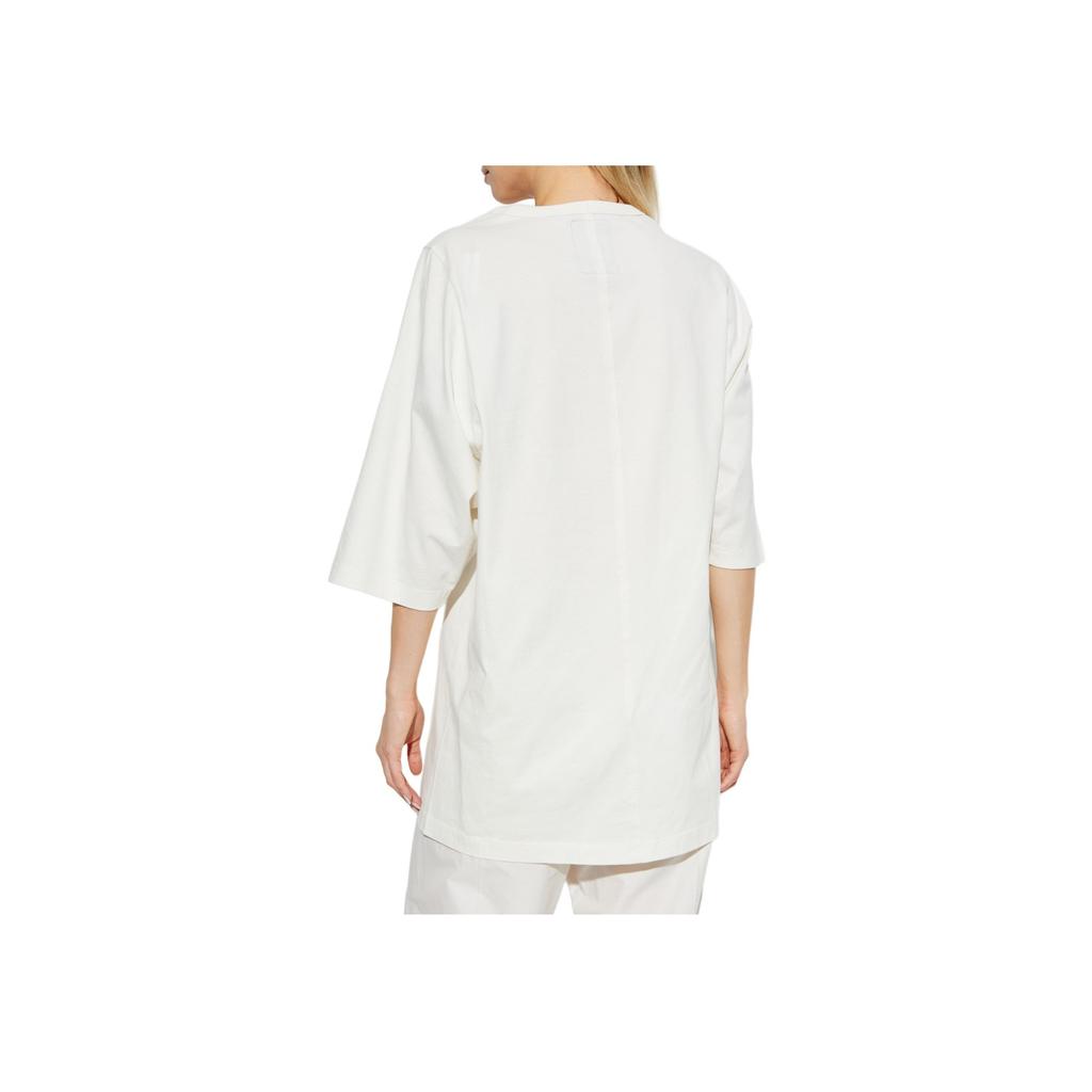 Moncler X Rick Owens Вязаная футболка с круглым вырезом с коротким рукавом Молочный Унисекс Топы Белый MU02D8C01-M4630-41