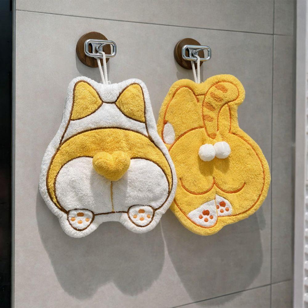 Strong Water Absorption Cat Egg Hand Towel Coral Fleece Absorbent Towels  Kitchen Bathroom Use