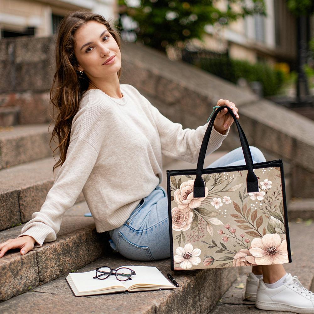 Elegant Floral Pattern Tote Bag Casual Daily Shoulder Bag for Outdoor Shopping Commute Use