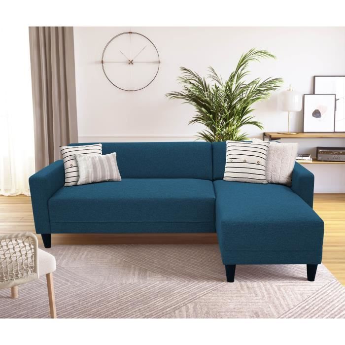 BOB 4-seater Fixed Corner Sofa - Navy Fabric - Reversible - L 197 X D 117 X H 65 Cm