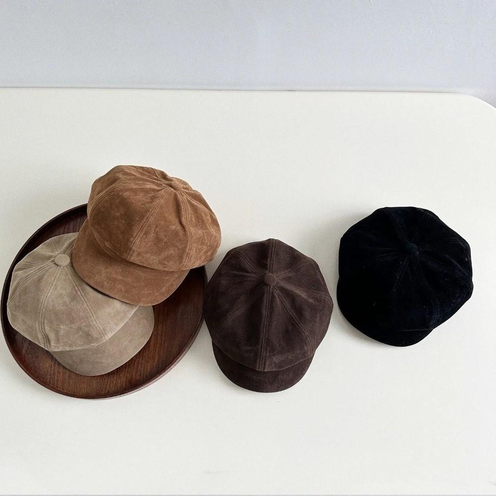 Windproof Octagonal Beret Hat Solid Color Autumn Winter Cap Retro Newsboy Cap Boy Girl