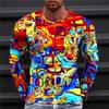 Optical Illusion Pattern T-Shirt For Men Colorful 3D Printed T Shirts Summer Casual Harajuku Loose Tees O-Neck Tops Long Sleeves