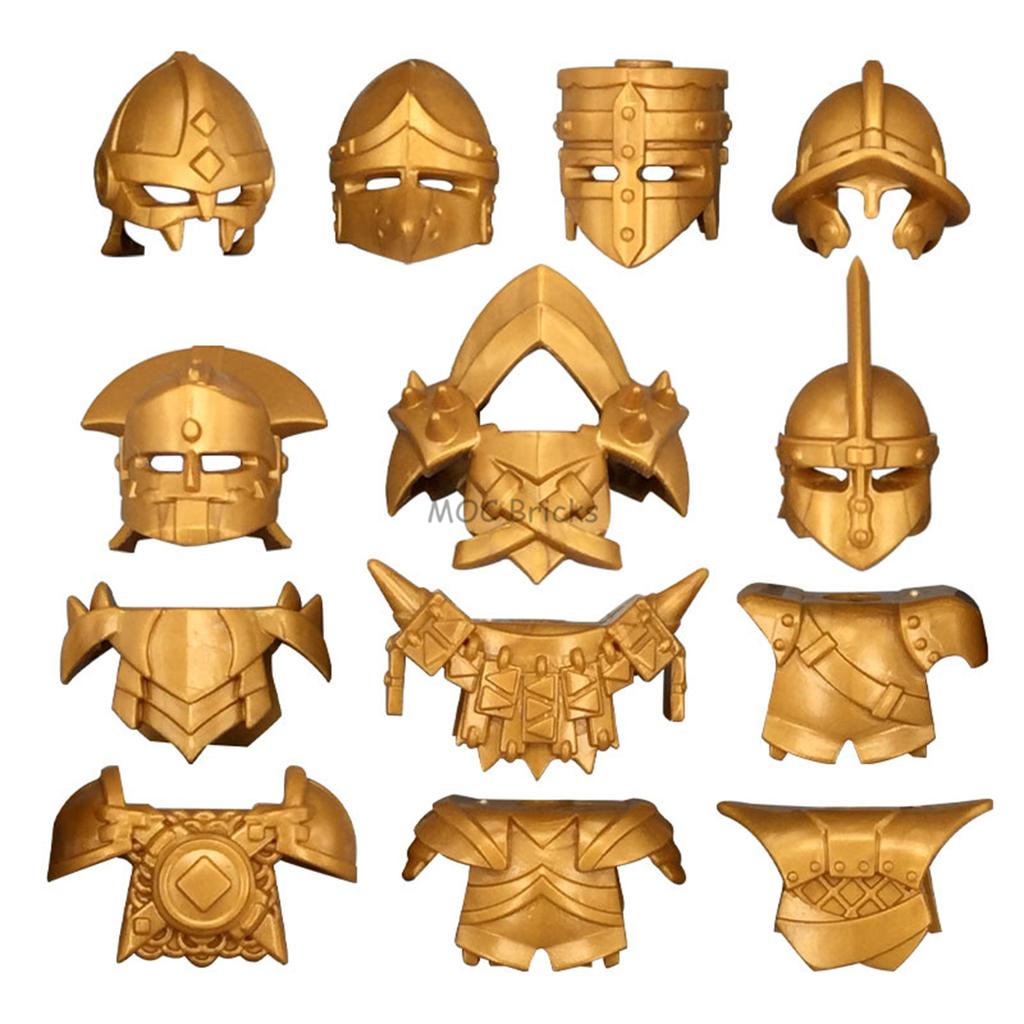 MOC Кубики Средневековые Рыцари Рим Оружие Золотой Меч Щит Копье Алебарда Шлем Фигурка Образовательный Строительный Блок Подарки