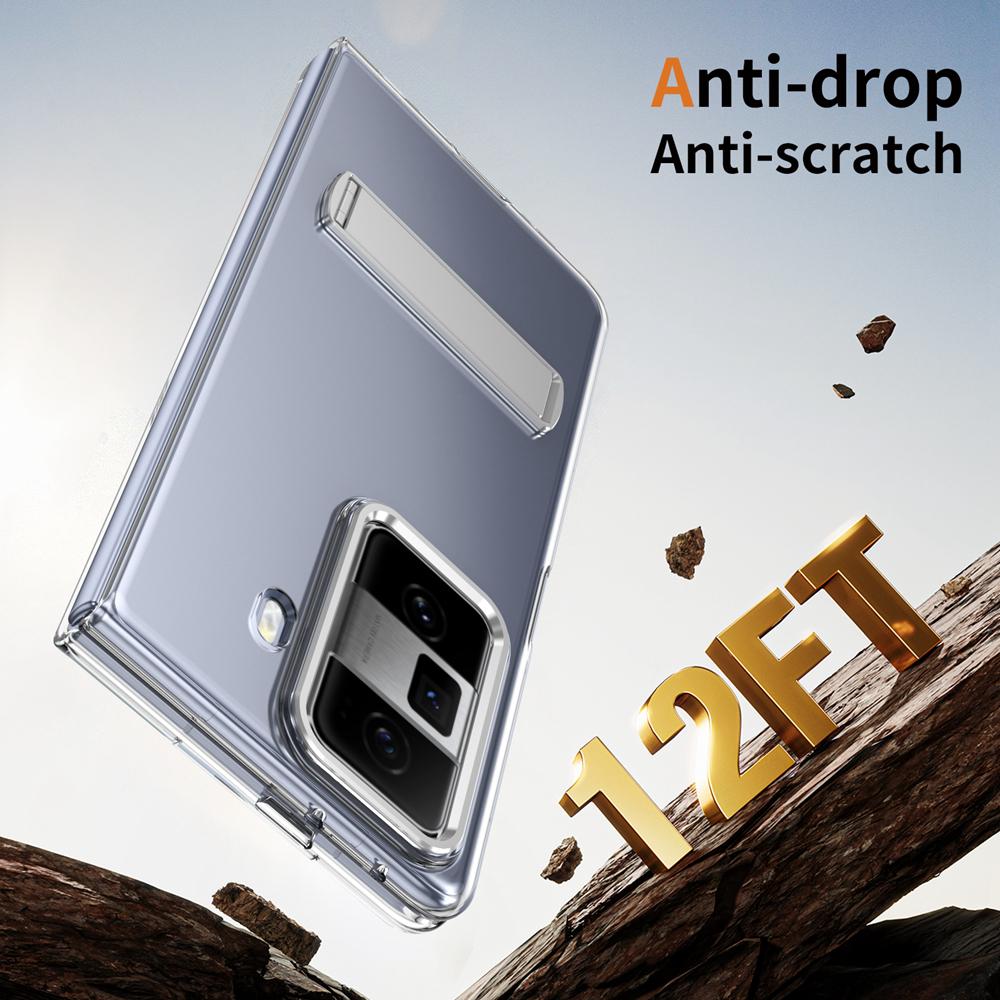 KEYSION Прозрачный чехол для Huawei HONOR Magic Vs3 Hard PC Metal Kickstand Противоударный чехол для телефона со стеклянным защитным экраном