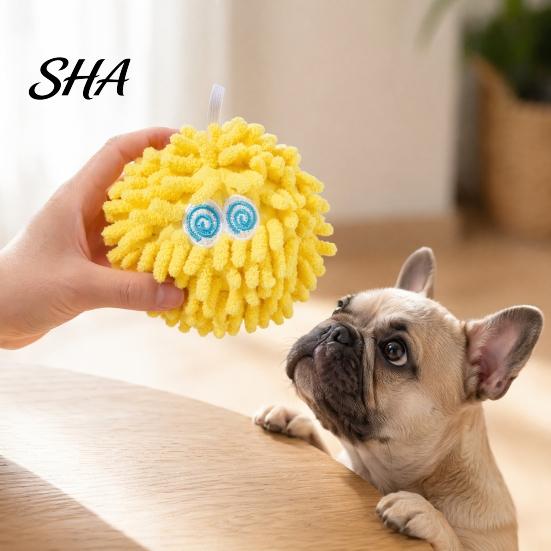 Dog Chew Toy Squeaky Mop Ball Toy, Plush for Teeth Cleaning, Pet Dental Self-Play Boredom Relief Interactive Small Medium Dogs Durable