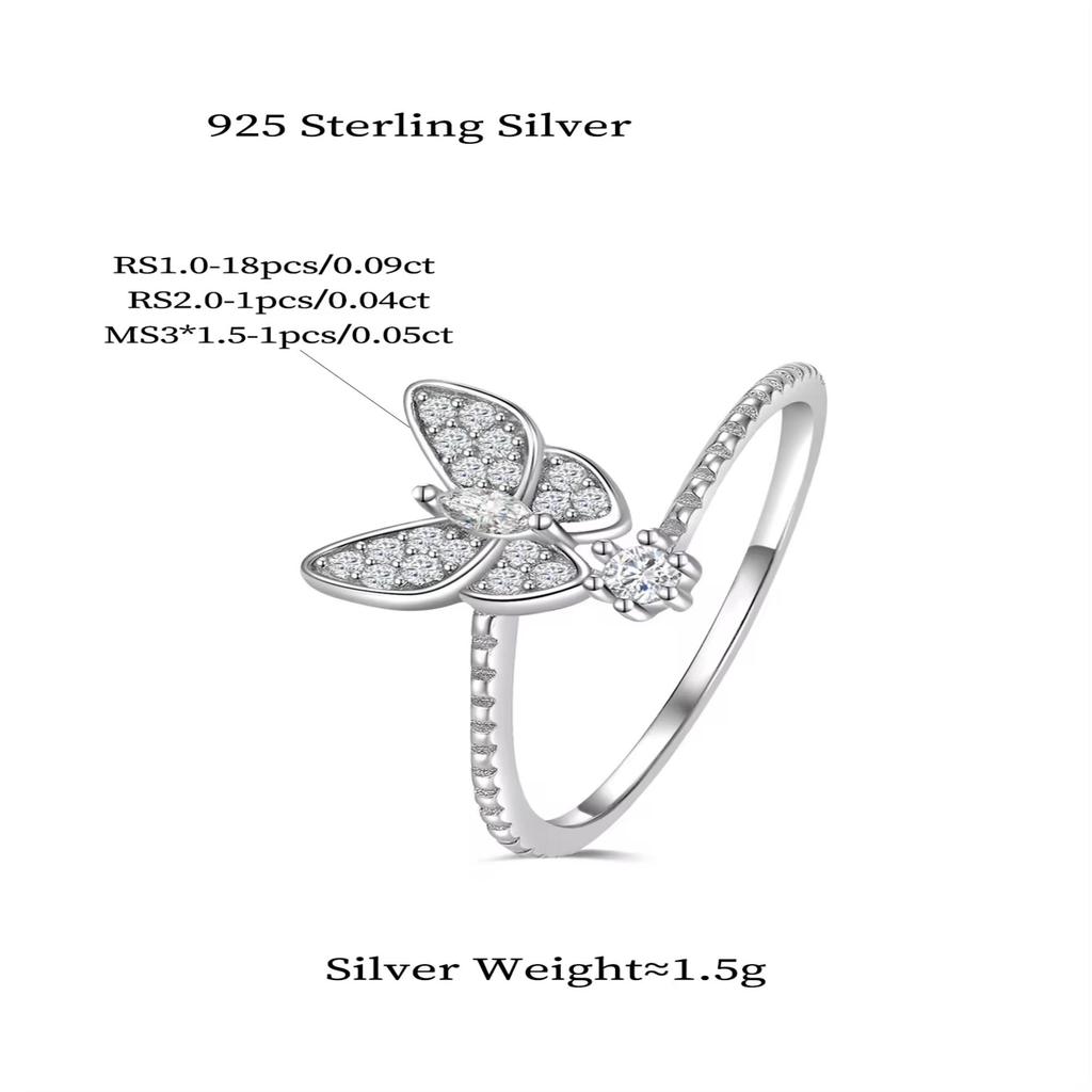 Shiny Butterfly Rings For Women Girls Minimalist Ring Delicate Women Silver Color White Stone Butterfly Ring Wedding Bands Jewelry