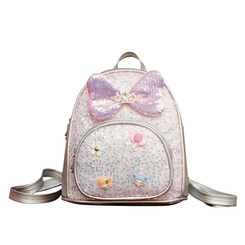 Baby Girl Backpack Pu Material With Glitter Sparkle For Preschool Kids
