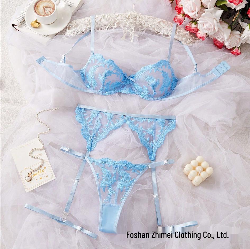 Y Прозрачный сетчатый комплект нижнего белья для трансграничной торговли: Сексуальный женский прозрачный бюстгальтер из трех частей