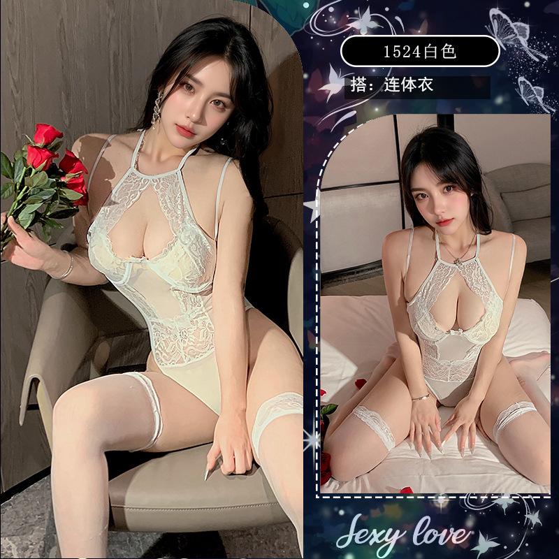 Sex underwear perspective hollowed out pure lace neck sling vest Spice girl slim fit sexy inner pajamas qqny