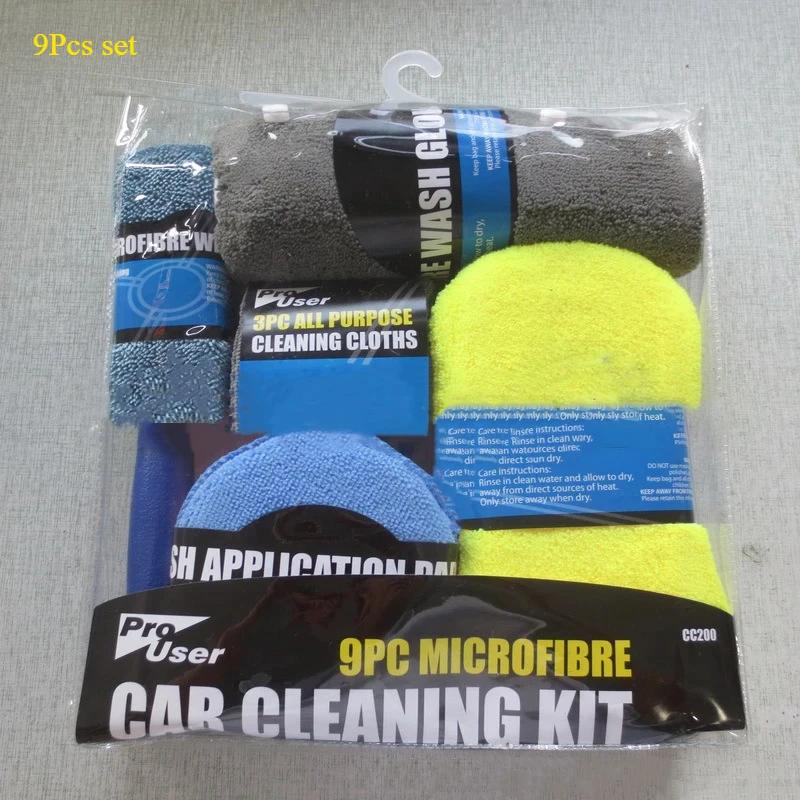 9pcs Set Wash Gloves Brush Sponge Mat Towels Mop Polisher Pads Duster Cloth Motorcycle Washer Car Seat Wheel Door Tire Cleaning