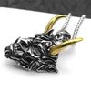 Mens Stainless Steel Necklace Fangs Demon Mask Pendant Retro Gothic Punk Style Skull Jewelry Gift