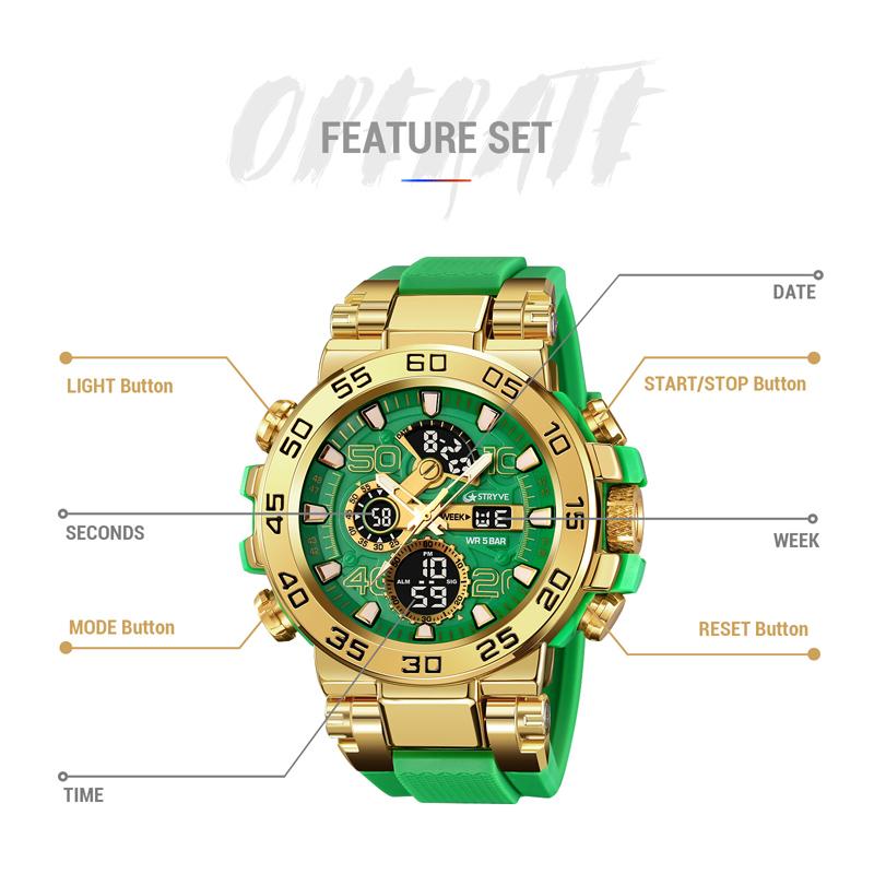 STRYVE 8030 Watch for Men Fashion Sports Waterproof Electronic Watch Digital-Analog Dual Movement Multifunctional Men's Watches