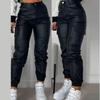 European & American Women's Slim Fit PU Motorcycle Pants with Zipper, Pleats, and Patch Pockets.