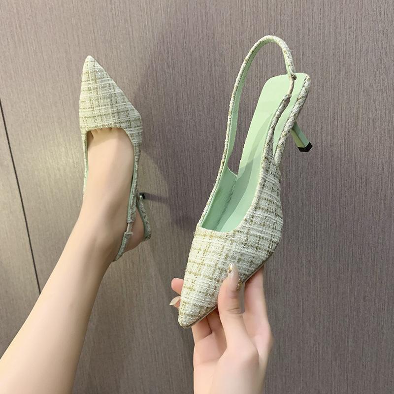 French Xiaoxiangfeng High-heeled Bag-head Sandals Women's 2024 New Summer Thin-heeled Pointed-toe Slip-on Shoes