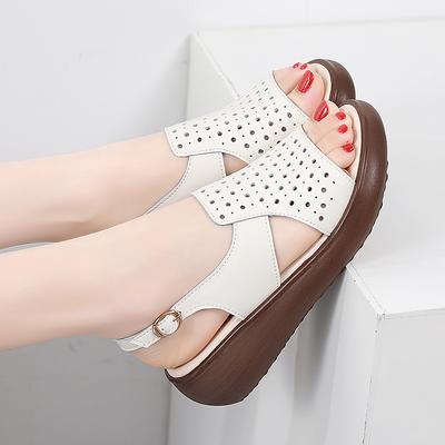 Летние женские туфли на танкетке, однотонные сандалии с открытым носком на высоком каблуке, повседневные женские модные женские сандалии на танкетке с пряжкой и ремешком