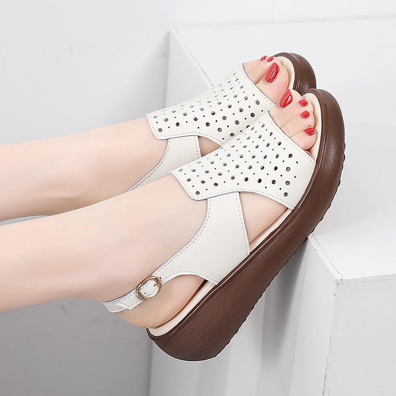 Женские сандалии, повседневная белая обувь для медсестер на платформе, мягкая обувь на плоской подошве, черная прогулочная обувь на толстой подошве для женщин