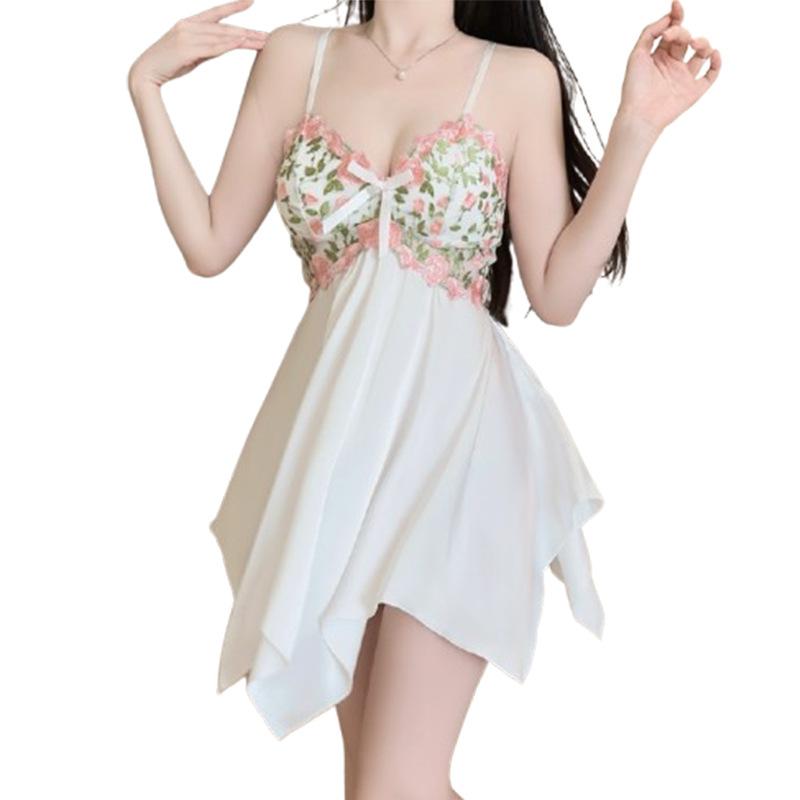 Women's Satin Embroidered Deep V Padded Cami Dress Lounge Set